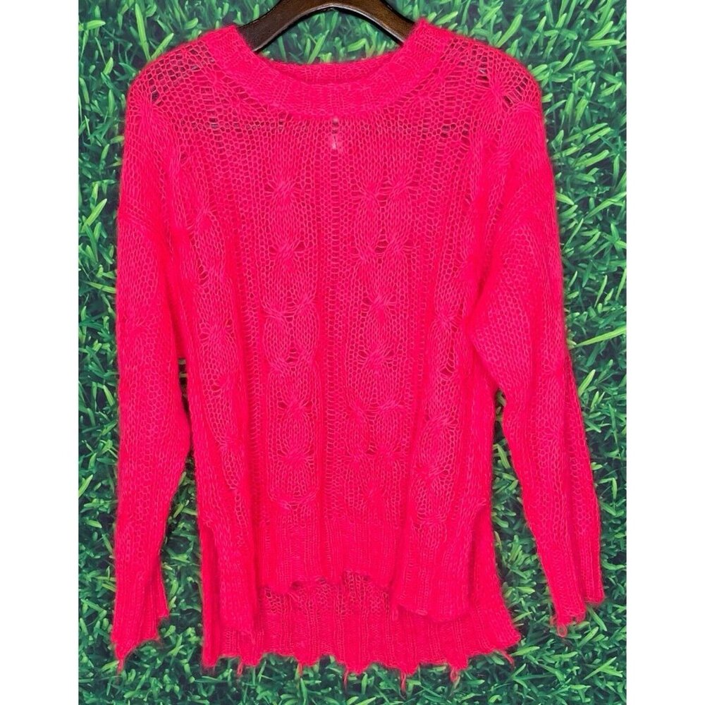 Anthropologie The Posey Stitchy Distressed Open Knit Wool Sweater Pink Women XS